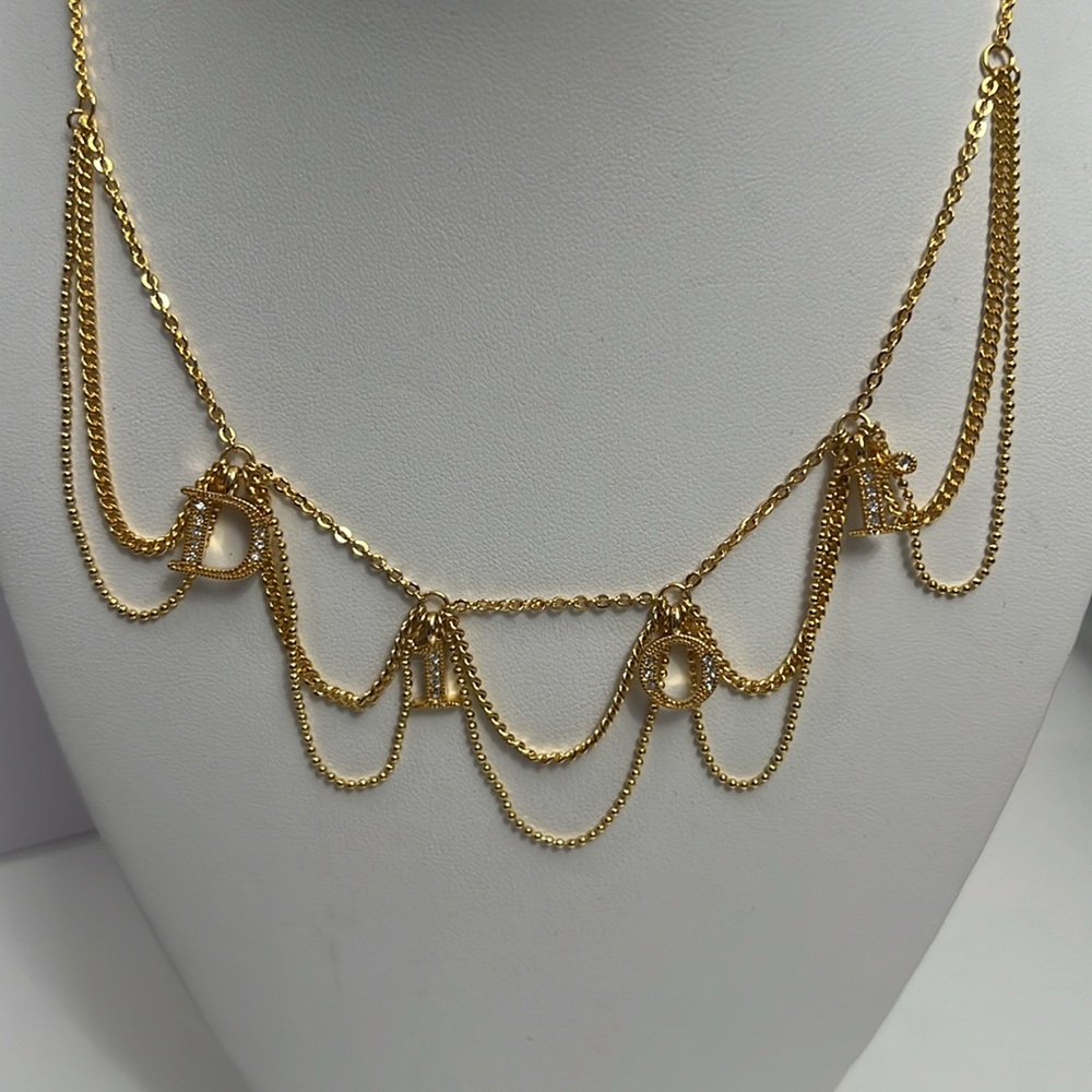 DIOR Gold Rhinestones Necklace 16” - Picture 3 of 8